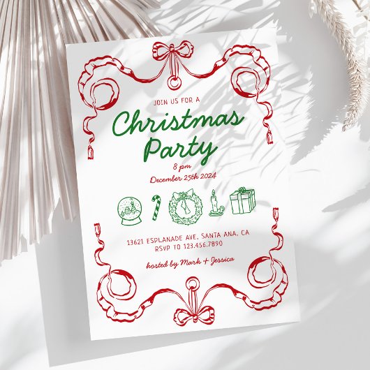 Whimsical Doodle Rood en Groen Kerstfeest Kaart