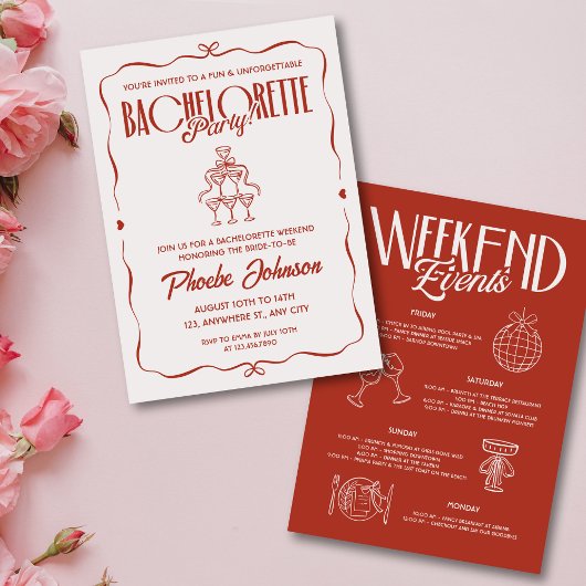 Whimsical Doodle Roze Rode Bachelorette Route Kaart