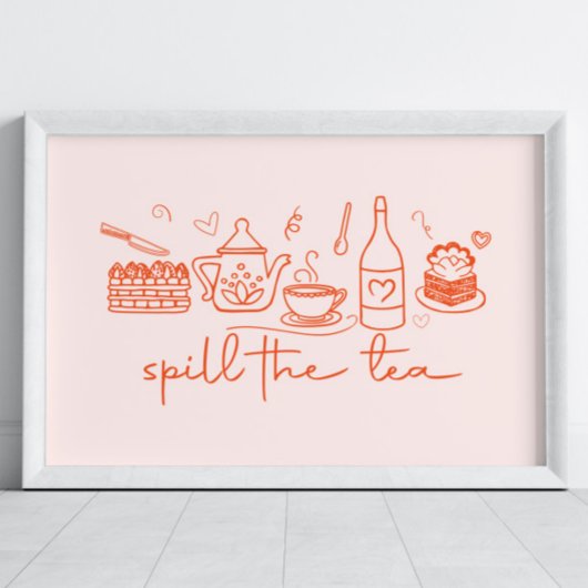 Whimsical Doodle Spill The Tea, Tea Party Keuken Poster