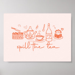Whimsical Doodle Spill The Tea, Tea Party Keuken Poster