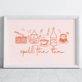 Whimsical Doodle Spill the Tea, Theekrans Keuken Poster