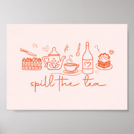 Whimsical Doodle Spill the Tea, Theekrans Keuken Poster
