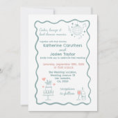 Whimsical doodle styled blue wedding Invitation Kaart (Voorkant)