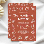 Whimsical Doodle Terracotta Thanksgiving Diner Kaart