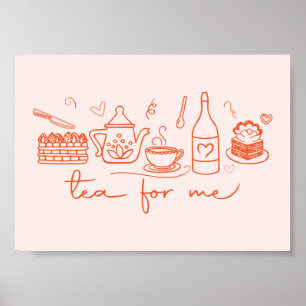 Whimsical Doodle Thee voor Mij, Theepartij Keuken Poster