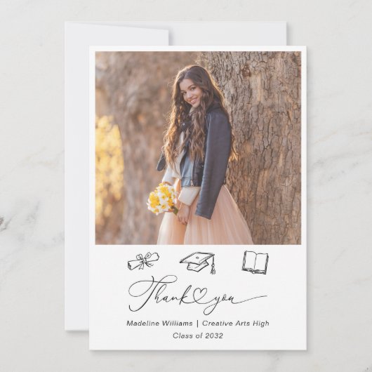 Whimsical Doodle Two Foto Afstuderen Bedankkaart (Voorkant)