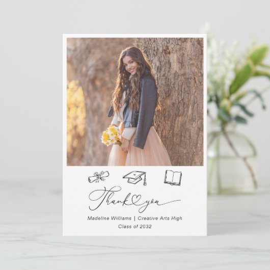 Whimsical Doodle Two Foto Afstuderen Bedankkaart (Staand voorkant)