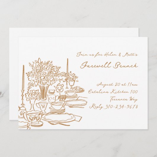 Whimsical Doodle vaarwel Brunch Kaart (Voorkant / Achterkant)