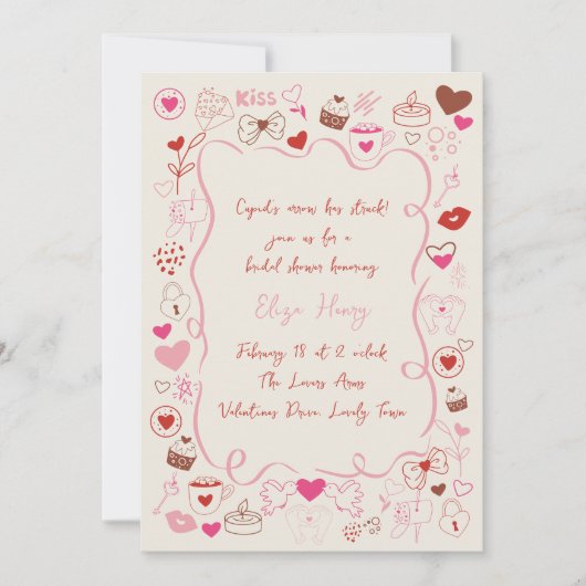 Whimsical Doodle Valentijns Vrijgezellenfeest Kaart (Voorkant)