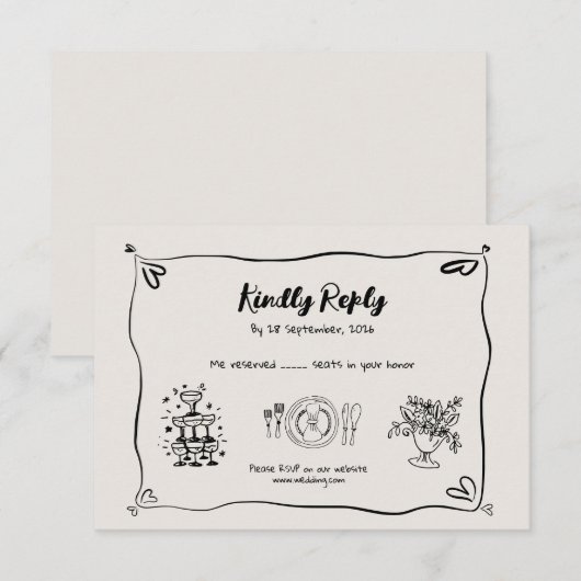 Whimsical Doodle Wedding RSVP Kaart (Voorkant / Achterkant)