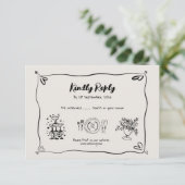 Whimsical Doodle Wedding RSVP Kaart (Staand voorkant)