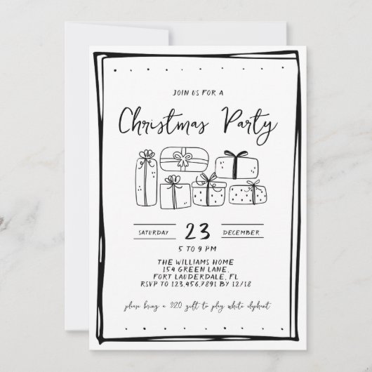 Whimsical Doodle Zwart-wit kerstfeest Kaart (Voorkant)