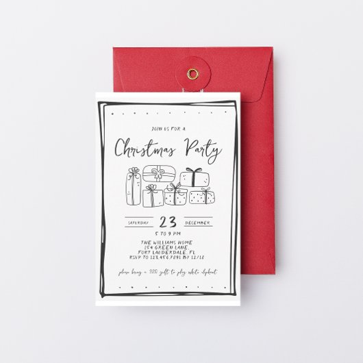 Whimsical Doodle Zwart-wit kerstfeest Kaart