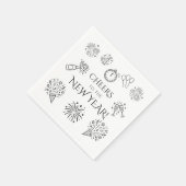 Whimsical Doodles Black Cheers to New Year Party Servet (Hoek)