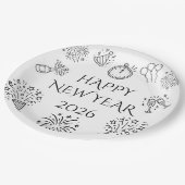 Whimsical Doodles Black Happy New Year 2026 Papieren Bordje (Gekanteld)