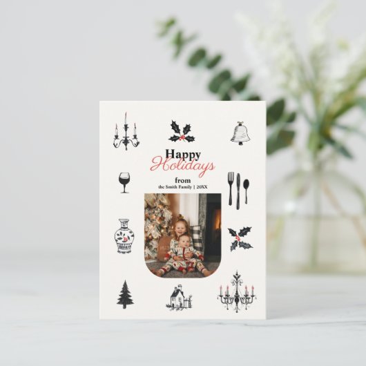Whimsical Doodles Christmas Family Foto Briefkaart (Staand voorkant)
