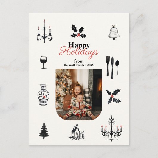 Whimsical Doodles Christmas Family Foto Briefkaart (Voorkant)
