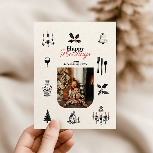 Whimsical Doodles Christmas Family Foto Briefkaart