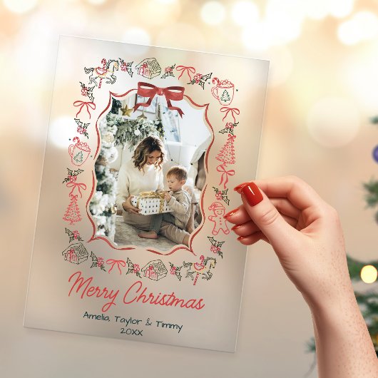 whimsical doodles foto kerst acryl uitnodigingen