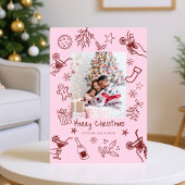 Whimsical Doodles Foto Rood Roze Kerst Kaart
