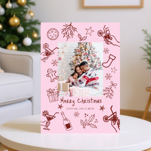 Whimsical Doodles Foto Rood Roze Kerst Kaart