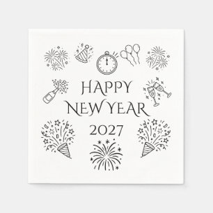 Whimsical Doodles Gelukkig Nieuwjaar 2027 Servet