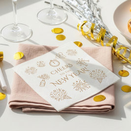 Whimsical Doodles Gold Cheers to New Year Party Servet