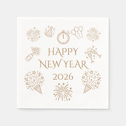 Whimsical Doodles Gold Happy New Year 2026 Servet (Voorkant)
