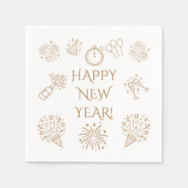 Whimsical Doodles Gold Happy New Year Servet