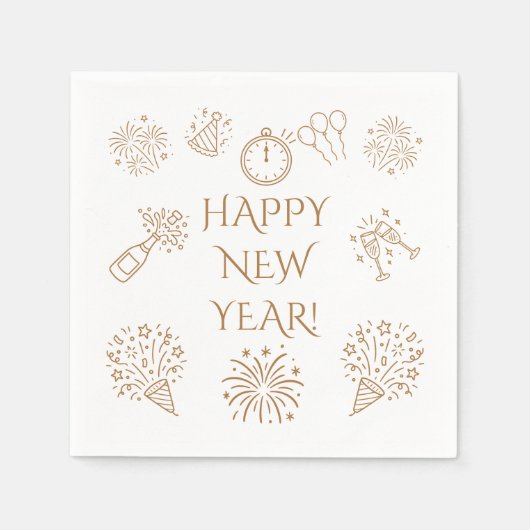 Whimsical Doodles Gold Happy New Year Servet (Voorkant)
