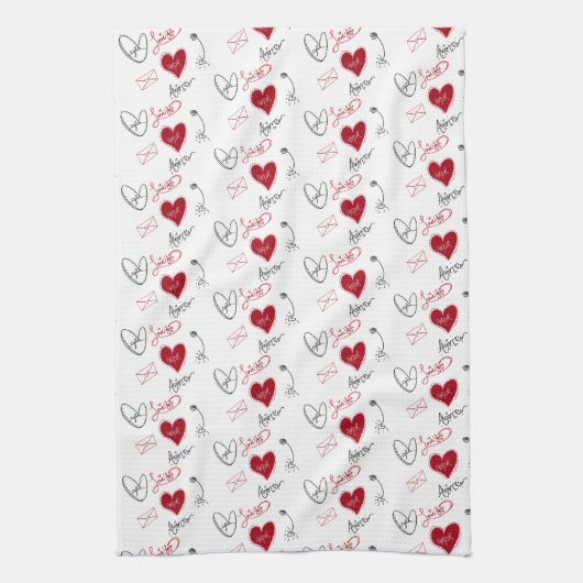 Whimsical Doodles Hand Drawn Valentines Day Theedoek (Verticaal)