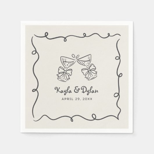 Whimsical Doodles Hand Drawn Wavy Frame Wedding Servet (Voorkant)