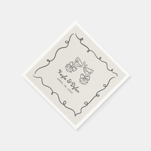 Whimsical Doodles Hand Drawn Wavy Frame Wedding Servet (Hoek)