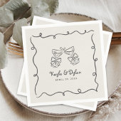 Whimsical Doodles Hand Drawn Wavy Frame Wedding Servet
