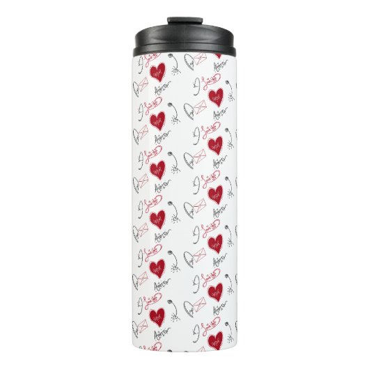 Whimsical Doodles Hand Getekende Valentijnsdag Thermosbeker (Voorkant)