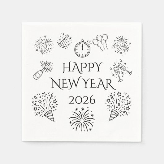 Whimsical Doodles Happy New Year 2026 Servet (Voorkant)