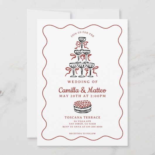 Whimsical Doodles Italiaanse bruiloft Kaart (Voorkant)