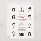 Whimsical Doodles Portretten Kerst Dinner Kaart (Voorkant)