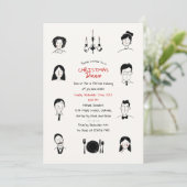 Whimsical Doodles Portretten Kerst Dinner Kaart (Staand voorkant)