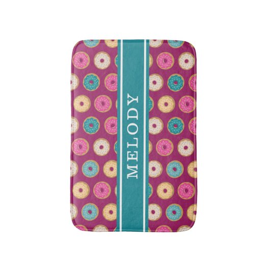 Whimsical Doughnut Pattern op Paars Badmat (Voorkant Verticaal)