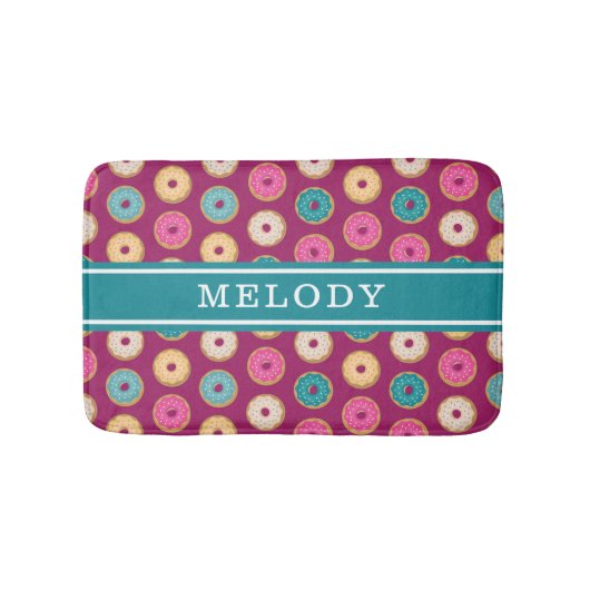 Whimsical Doughnut Pattern op Paars Badmat (Voorkant)