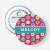 Whimsical Doughnut Pattern op Paars Button Flesopener (Voorkant)