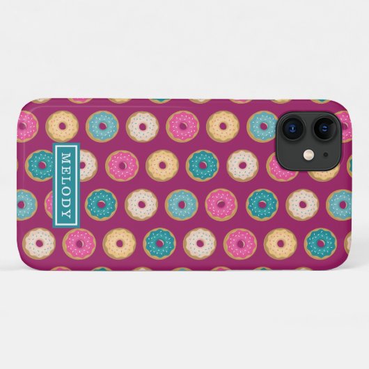 Whimsical Doughnut Pattern op Paars Case-Mate iPhone Case (Achterkant (horizontaal))