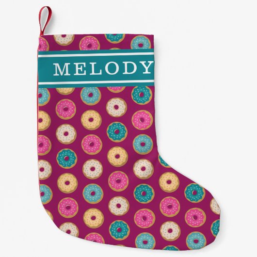 Whimsical Doughnut Pattern op Paars Kleine Kerstsok (Voorkant)