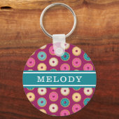 Whimsical Doughnut Pattern op Paars Sleutelhanger (Voorkant)