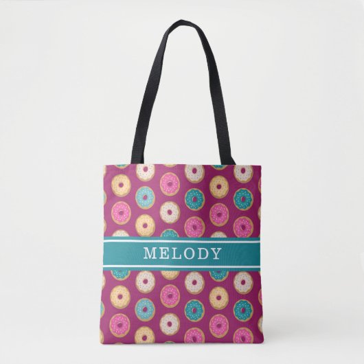 Whimsical Doughnut Pattern op Paars Tote Bag (Voorkant)