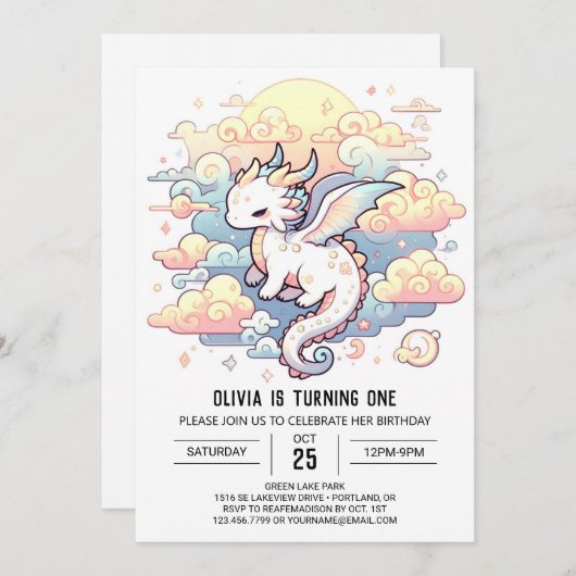 Whimsical Dragon 1e verjaardag Kaart (Voorkant / Achterkant)