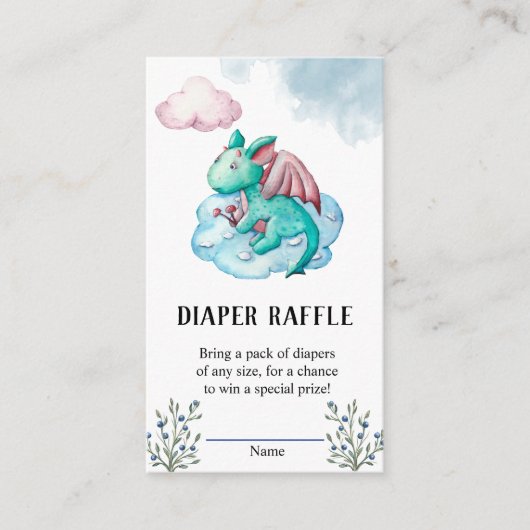 Whimsical Dragon Baby shower Diaper Raffle Informatiekaartje (Voorkant)