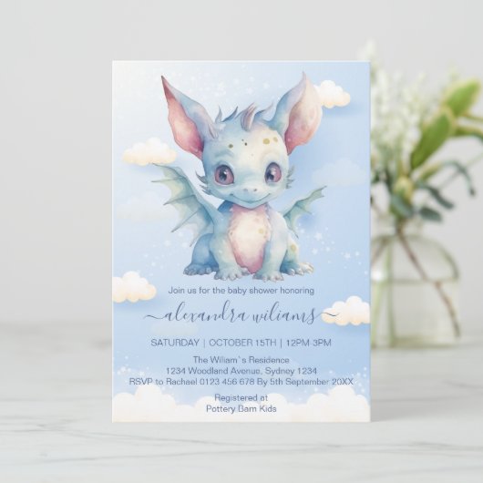 Whimsical Dragon Baby Shower Kaart (Staand voorkant)