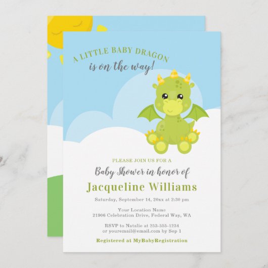Whimsical Dragon Baby Shower Kaart (Voorkant / Achterkant)